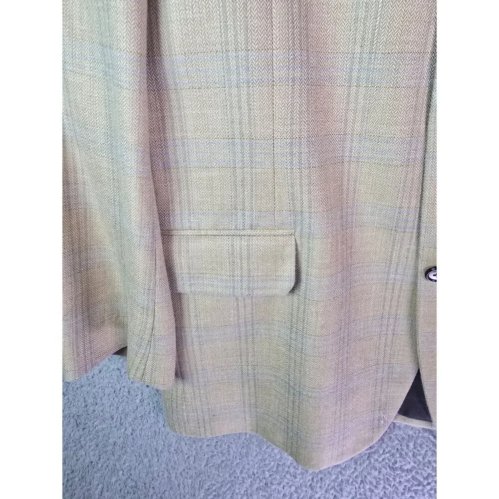Tom James Innocenti Oro Mens Sport Coat 40R Pale Yellow Blue Plaid Tailored